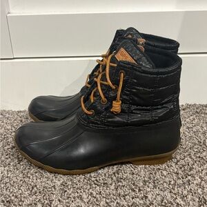 Sperry Black Duck Boots with Brown Laces (Side Zip Enter/Exit) Womens Size 7.5